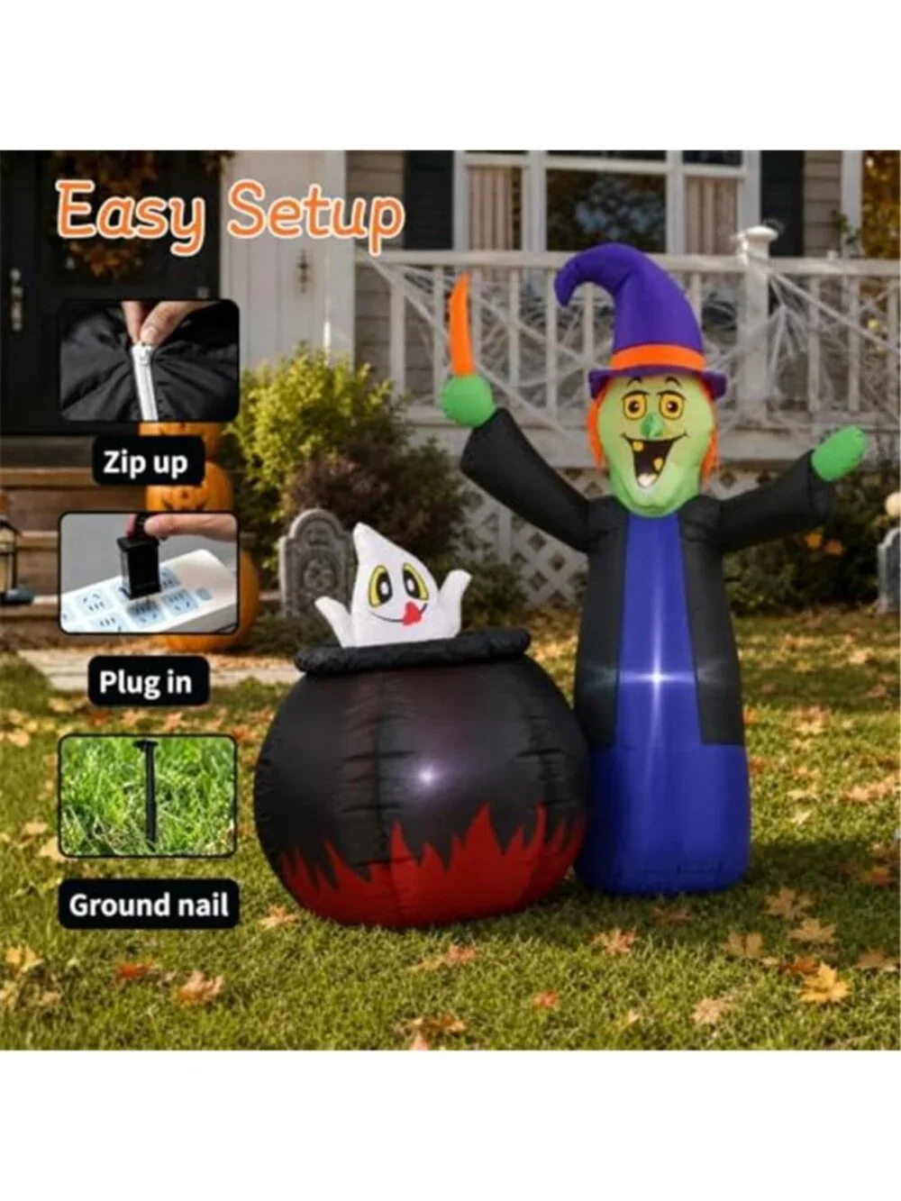 5 FT Pop Up and Down Halloween Inflatable Witch and Cauldron Outdoor Decor
